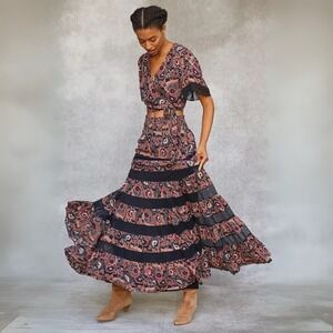 NEW Anthropologie Floral Print‎ 2 Piece Maxi Skirt Set Bohemian Women's Size 12